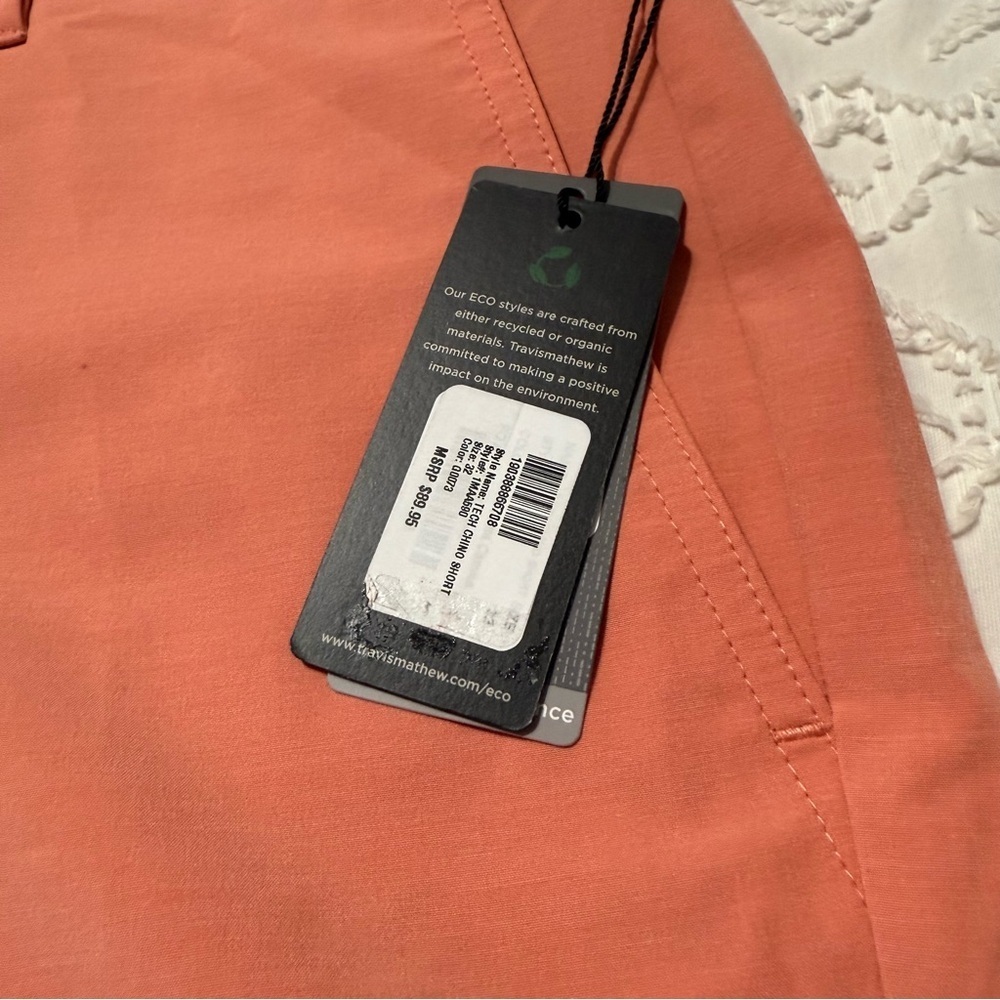 Travis Mathew Tech Chino Shorts Coral 8-Inch Inseam Various Sizes - Picture 8 of 9